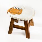 Kinderhocker, Schemel, Kinderstuhl massiv aus Holz mit Tiermotiv Schaf, Schäfchen, 25 cm Sitzhöhe für unsere Kindersitzgruppe