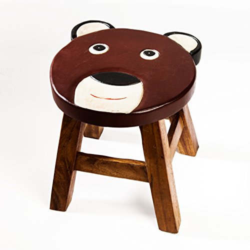 Kinderhocker, Schemel, Kinderstuhl massiv aus Holz mit Tiermotiv Teddy Bär, 25 cm Sitzhöhe für unsere Kindersitzgruppe
