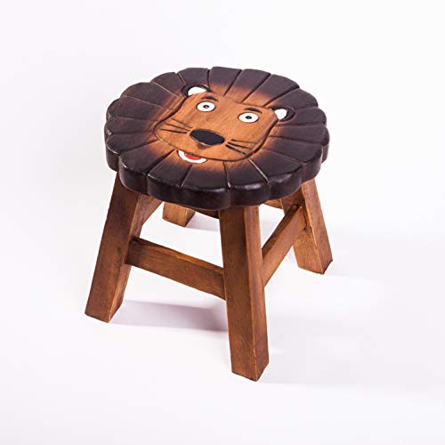 Kinderhocker, Schemel, Kinderstuhl massiv aus Holz mit Tiermotiv Löwe, 25 cm Sitzhöhe für unsere Kindersitzgruppe