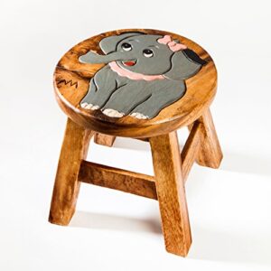 Kinderhocker, Schemel, Kinderstuhl massiv aus Holz mit Tiermotiv Elefant, 25 cm Sitzhöhe für unsere Kindersitzgruppe