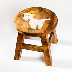 Kinderhocker, Schemel, Kinderstuhl massiv aus Holz mit Tiermotiv Ziege, 25 cm Sitzhöhe für unsere Kindersitzgruppe