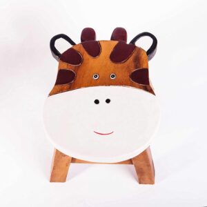 Kinderhocker, Schemel, Kinderstuhl massiv aus Holz mit Tiermotiv Giraffe, 25 cm Sitzhöhe für unsere Kindersitzgruppe