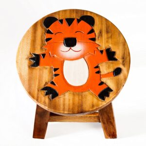 Kinderhocker, Schemel, Kinderstuhl massiv aus Holz mit Tiermotiv Tiger,Katze, 25 cm Sitzhöhe für unsere Kindersitzgruppe…