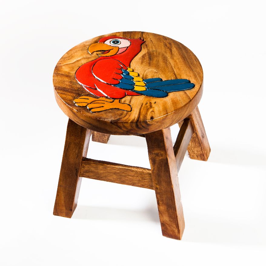 pappagallo Robusto Sgabello per bambini motivo in legno 