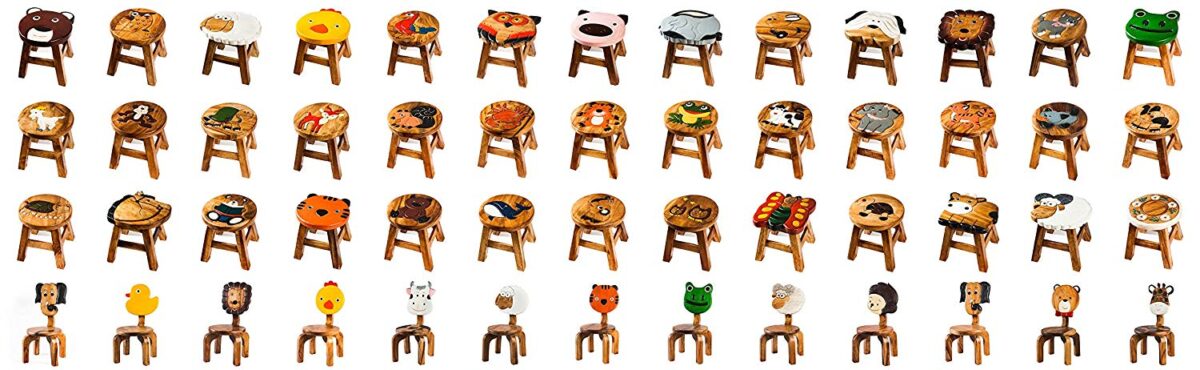 Kinderhocker, Schemel, Kinderstuhl massiv aus Holz mit Tiermotiv Krebs, 25 cm Sitzhöhe für unsere Kindersitzgruppe