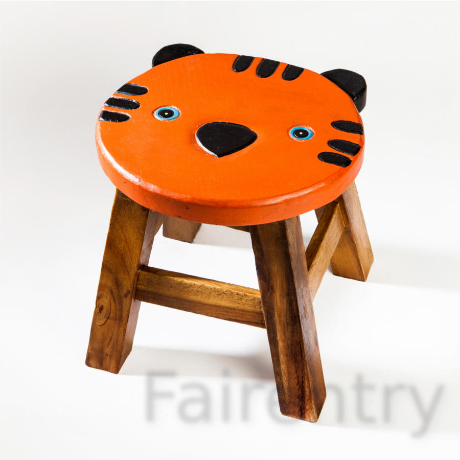Sgabello per bambini, sgabello, sedia per bambini in legno massiccio con  motivo animale tigre, altezza della seduta 25 cm per la nostra dinette per  bambini - FairEntry Shop
