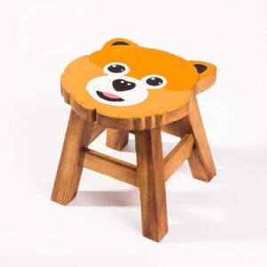 Taburete infantil, reposapiés, silla infantil de madera maciza con motivo animal oso, peluche, osito para nuestro grupo de asientos infantiles