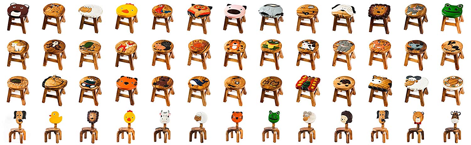 Robuster Kinderstuhl aus Holz für Kinder mit Tiermotiv Schafbock