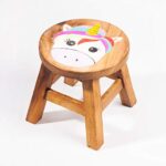 Taburete infantil, escabel, silla infantil de madera maciza con motivo animal unicornio, 25 cm de altura de asiento para nuestro grupo de asientos infantiles
