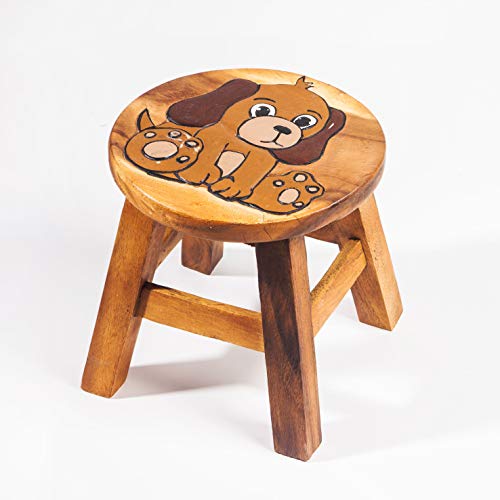 Children's stool, footstool, children's chair solid wood with animal motif  dog, 25 cm seat height for our children's seating group - FairEntry Shop