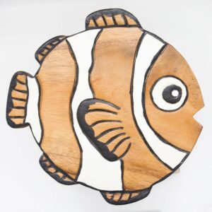 Kinderhocker, Schemel, Kinderstuhl massiv aus Holz mit Tiermotiv Clownfisch, 25 cm Sitzhöhe für unsere Kindersitzgruppe