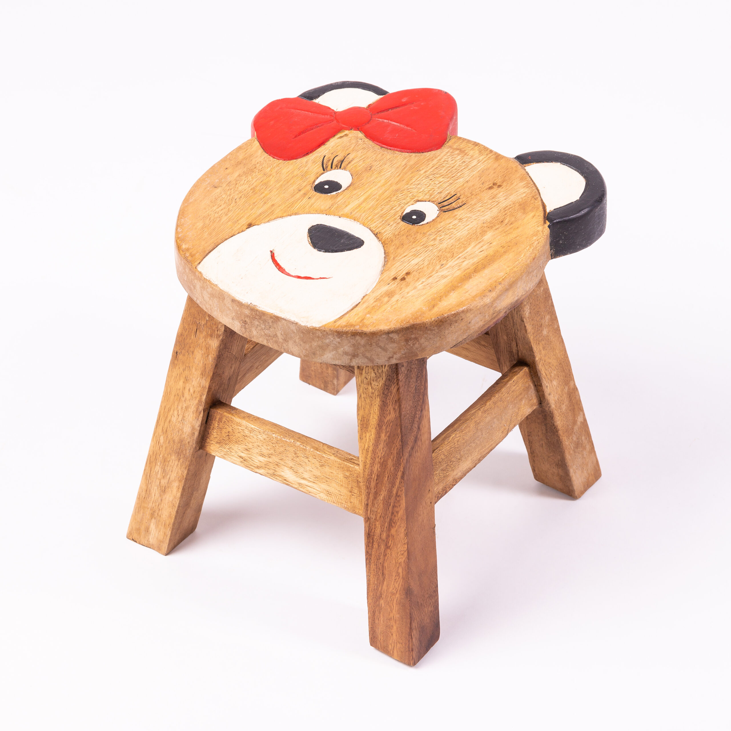 Children's stool, stool, children's chair solid wood with animal motif bear  with bow, 25 cm seat height for our children's seating... - FairEntry Shop