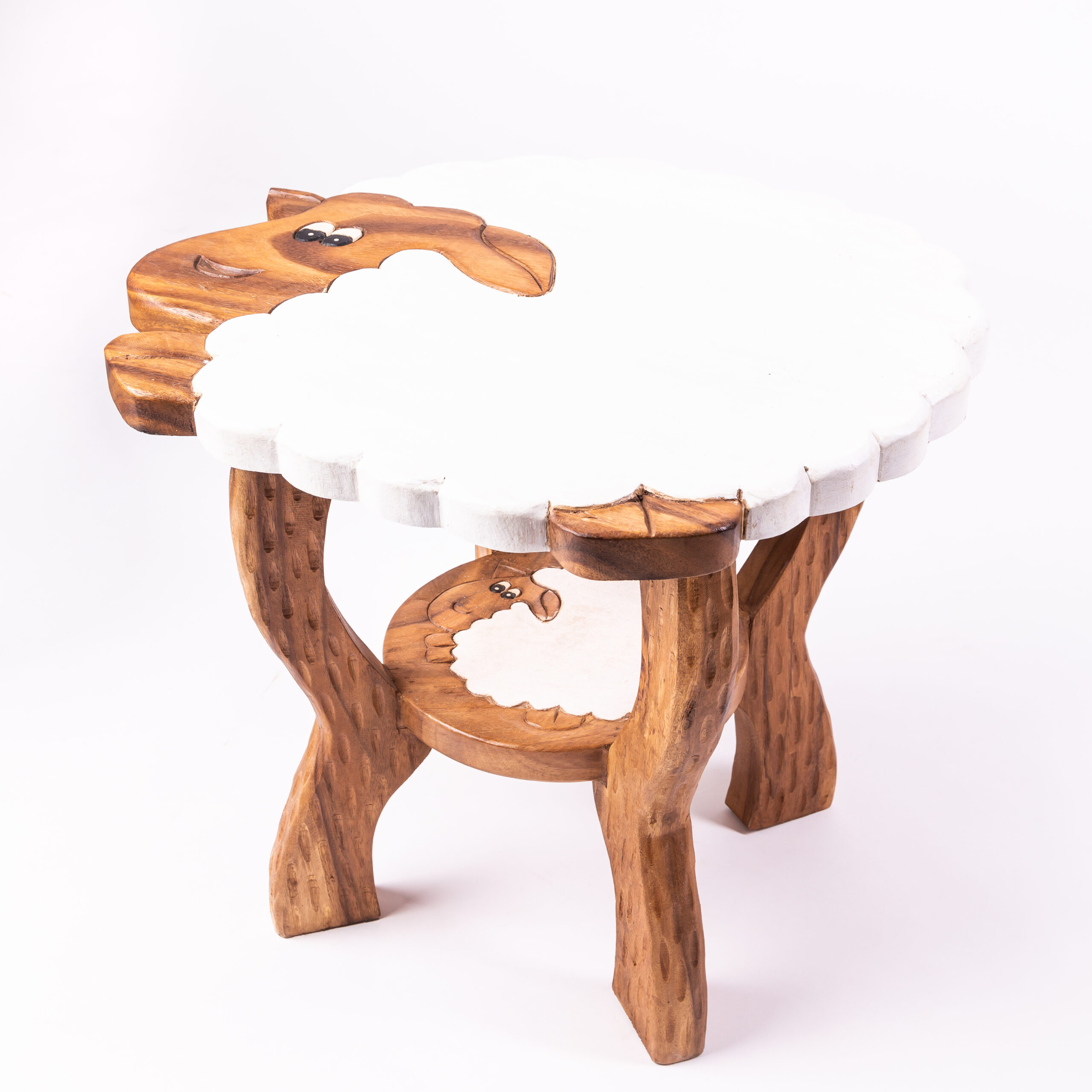 Sgabello in legno tornito, colonna floreale, piedistallo, tavolino,  naturale e massiccio, altezza 50 cm - FairEntry Shop