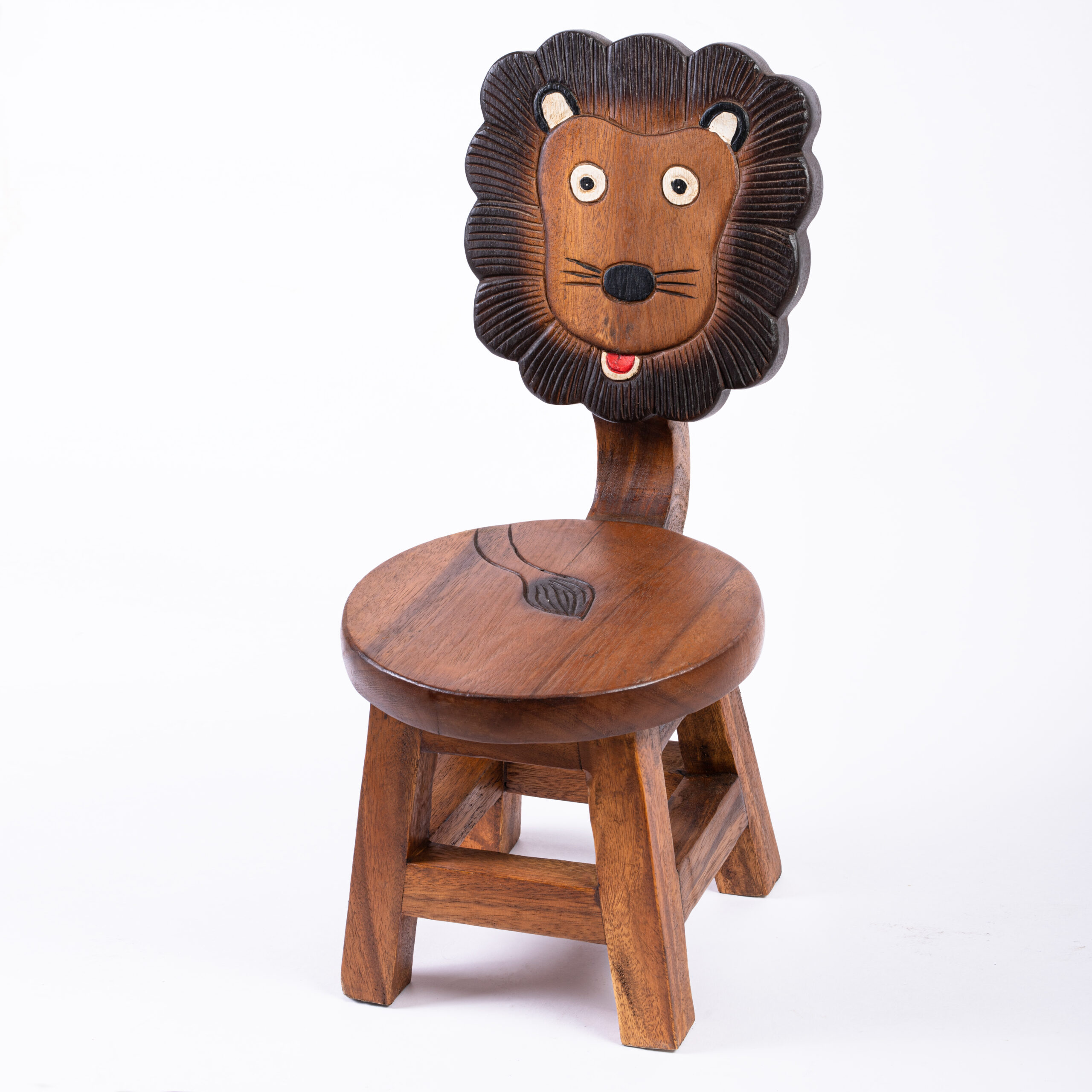 Children's chair, children's stool, solid wood with animal motif lion 25 cm  seat height for our children's seating... - FairEntry Shop